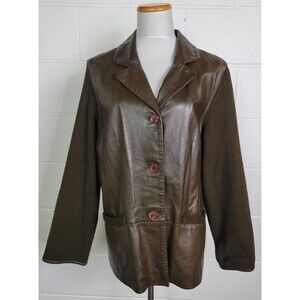 Vintage Lucien‎ Piccard Womens Leather Jacket w. Knit Sleeves Large